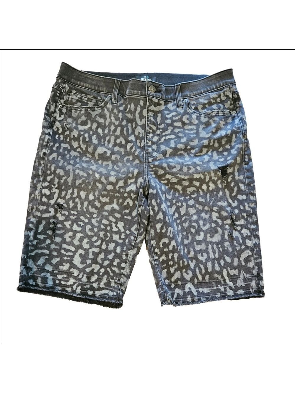 LuLaRoe Women's Animal Print Distressed Bermuda Shorts, Power Mesh Panels, 34